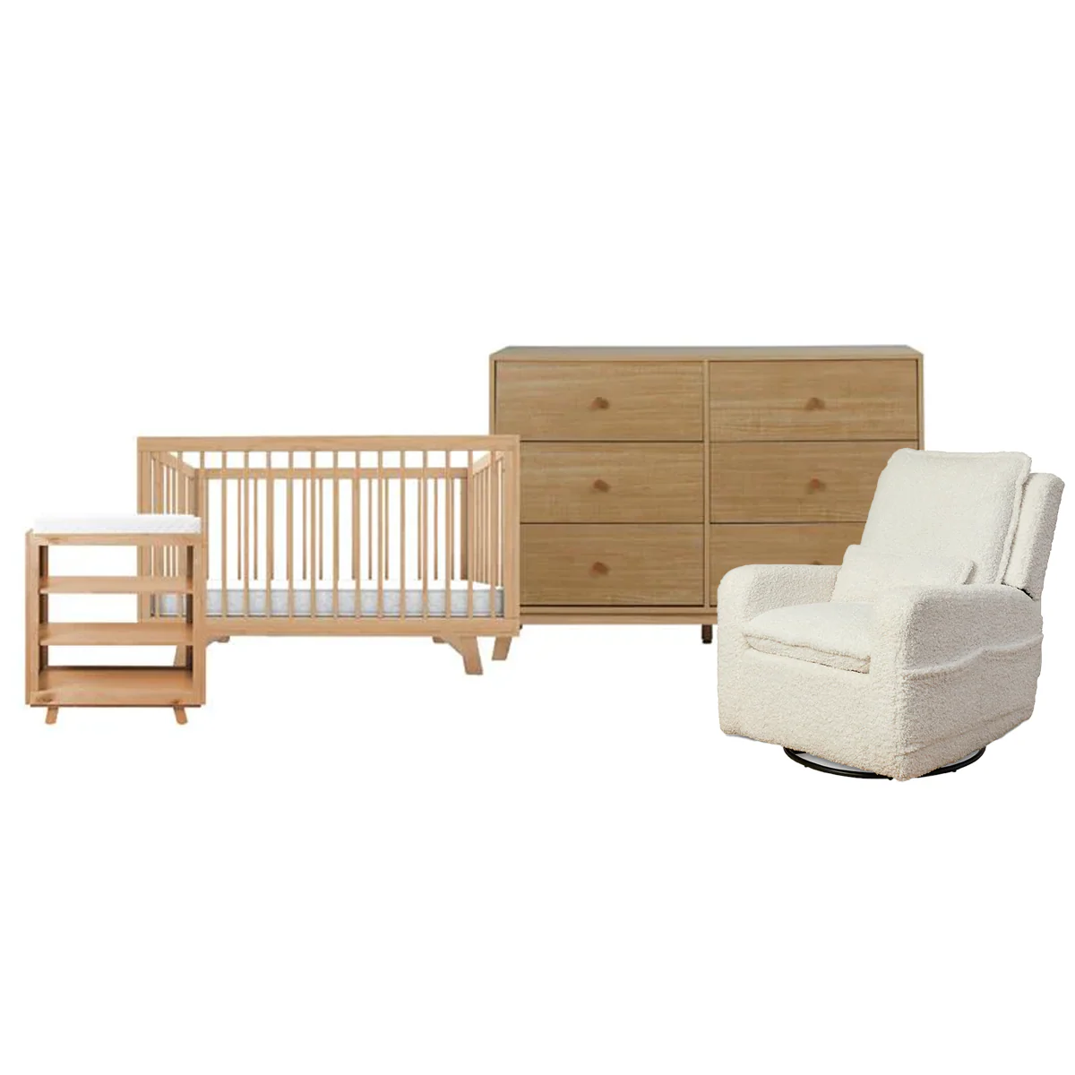 Aspen Natural and Recliner Six Piece Nursery Furniture Set